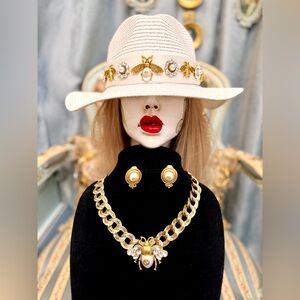 Sold on eBay-Elegant White Headband with Gold Bee Accents